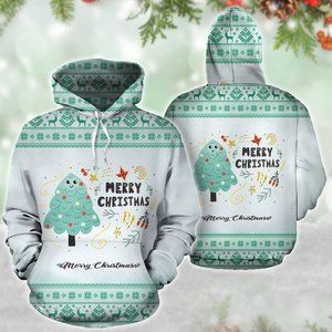 Cute tree merry christmas hoodie all over printed